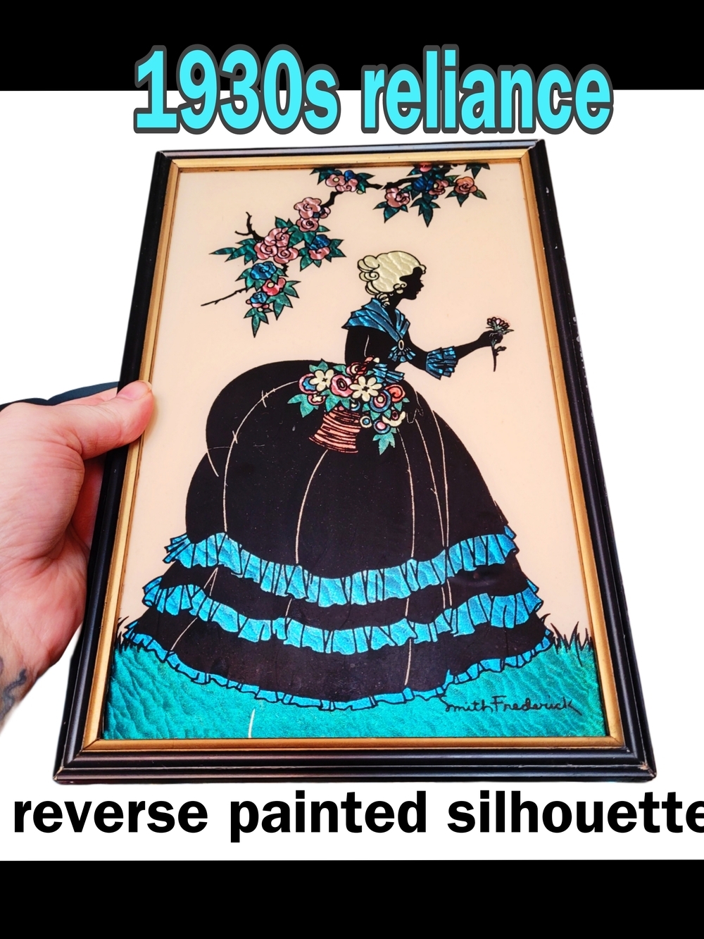 1930s Reliance Old Fashioned Garden Reverse Painted Foil Frame Pic